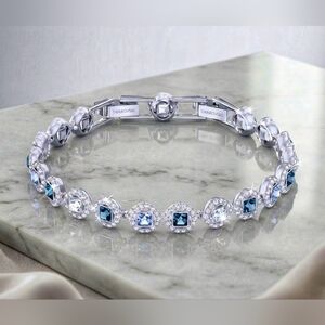 Swarovski Angelic Square Bracelet | Blue Crystals | Rhodium Plated